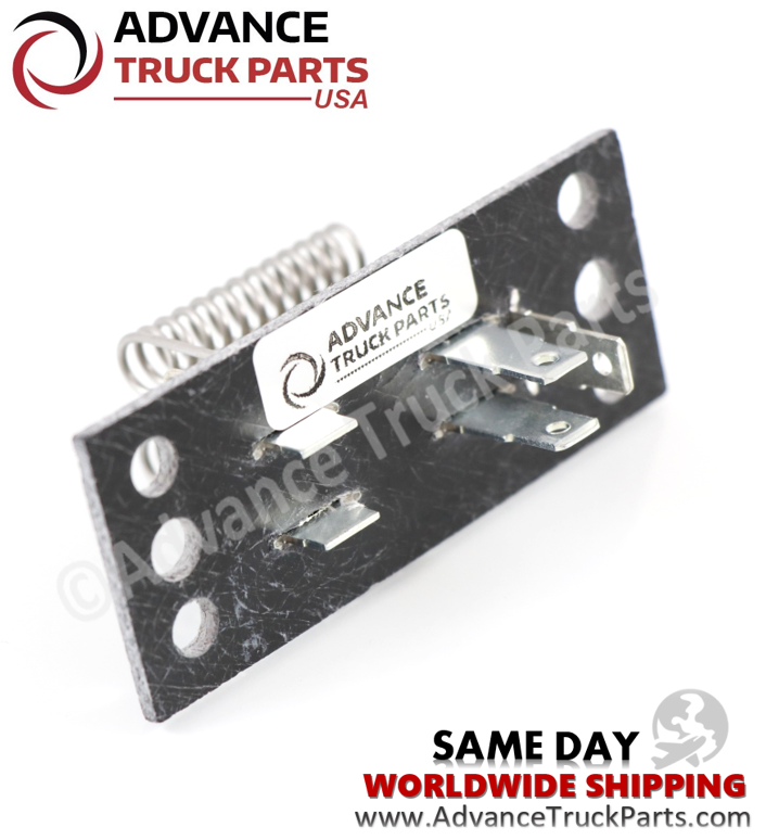 Advance Truck Parts USA 3-speed resistor highlighting the electrical spade terminals and branded sticker on the mounting plate
