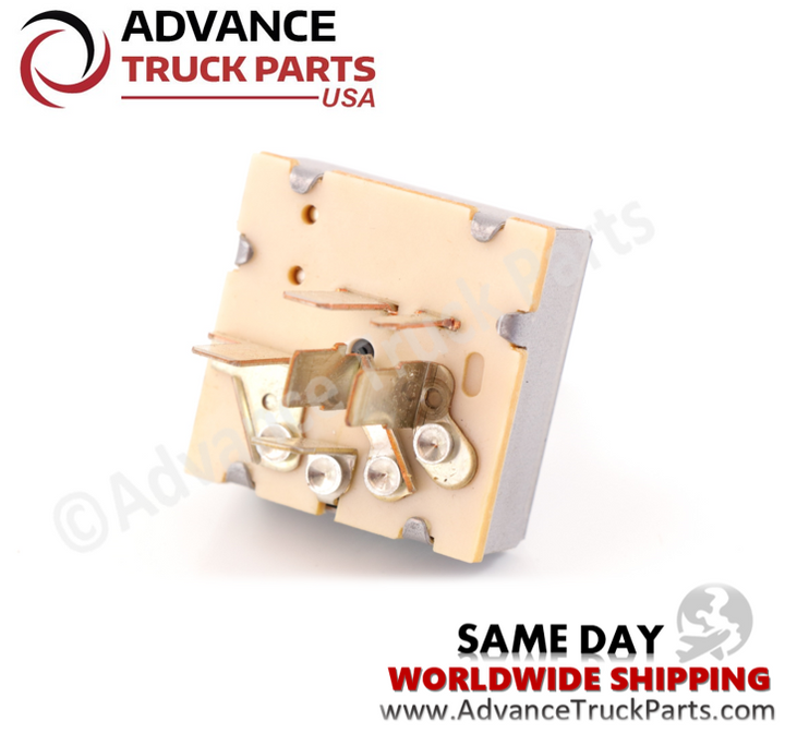 Advance Truck Parts USA rear terminal perspective showing the insulated contact board with six projecting copper spade connectors and mechanical retaining clips