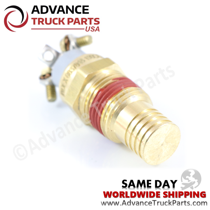 Advance Truck Parts USA branded studio view highlighting the threaded brass housing and sealant of the thermal switch