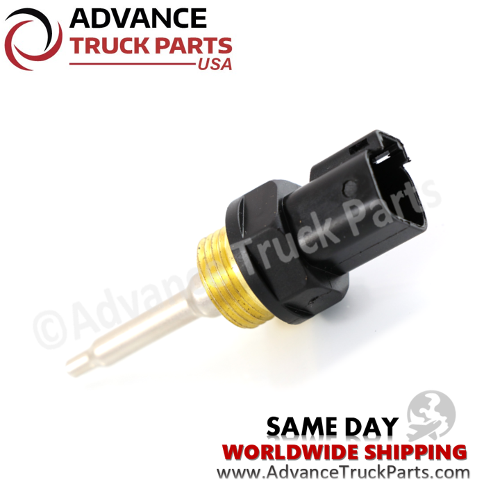 Advance Truck Parts USA branded studio perspective displaying the replacement Caterpillar temperature sensor highlighting the brass mounting threads and electrical receptacle
