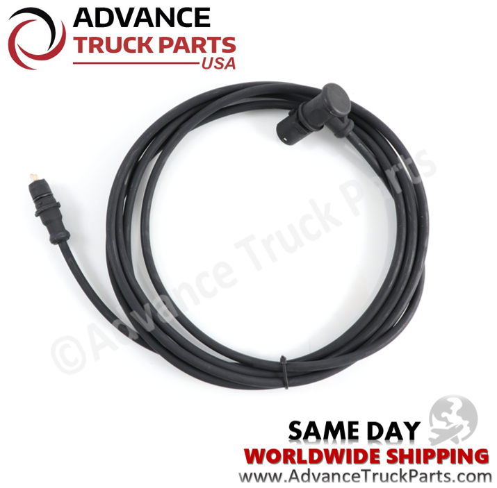 Advance Truck Parts USA branded studio top down perspective of the coiled heavy-duty ABS sensor extension harness highlighting the 90 degree angled connector and straight pin terminal