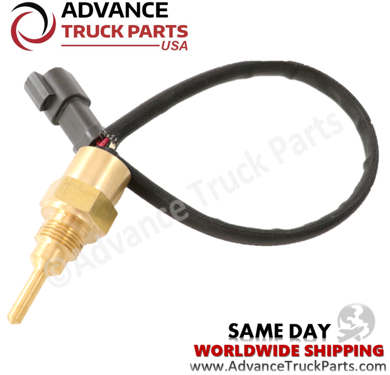 ATP coolant temperature sensor displaying a horizontal studio profile showing the threaded fitting and wiring harness on a branded background