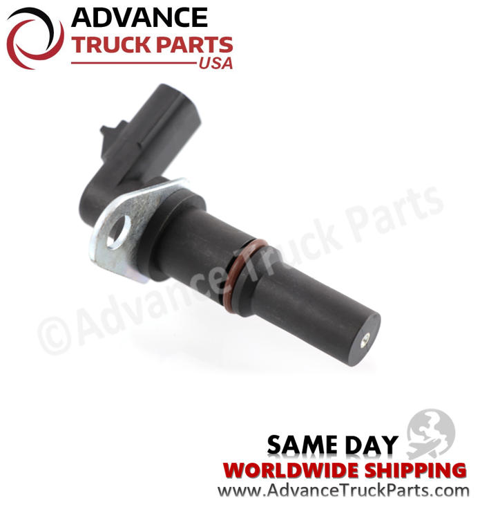 Advance Truck Parts USA replacement crankshaft position sensor showcasing an angled studio perspective of the sensor tip and electrical connector on a branded background