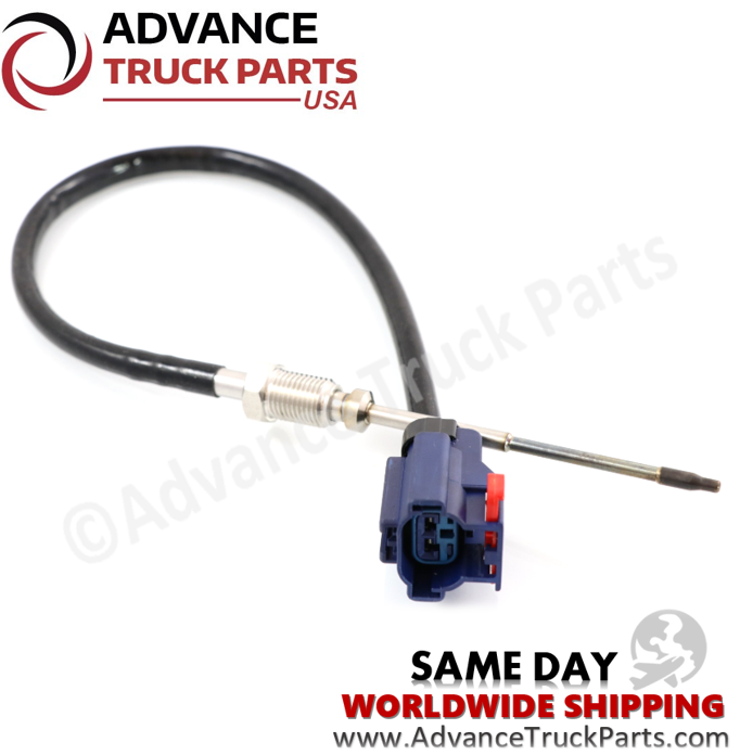 Advance Truck Parts USA three-quarter isometric full-assembly display showing the probe immersion length, threaded fitting, curved wire sweep, and connector block