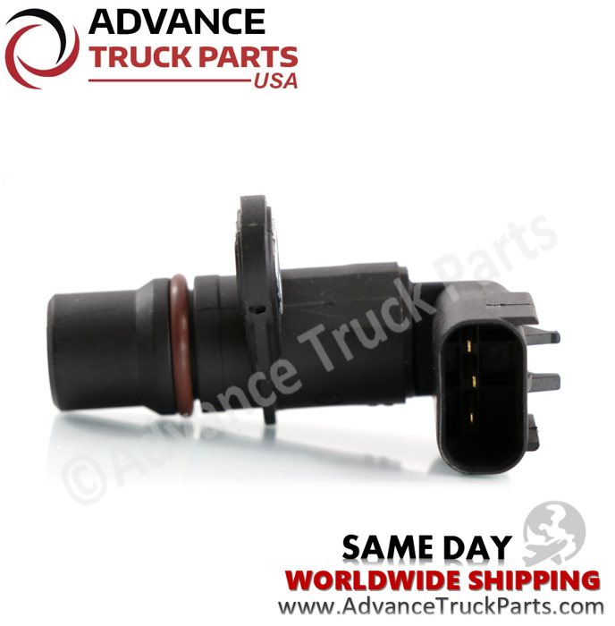 Advance Truck Parts USA Cummins crankshaft position sensor displaying a side-profile studio view of the electrical connector terminal pins on a branded background