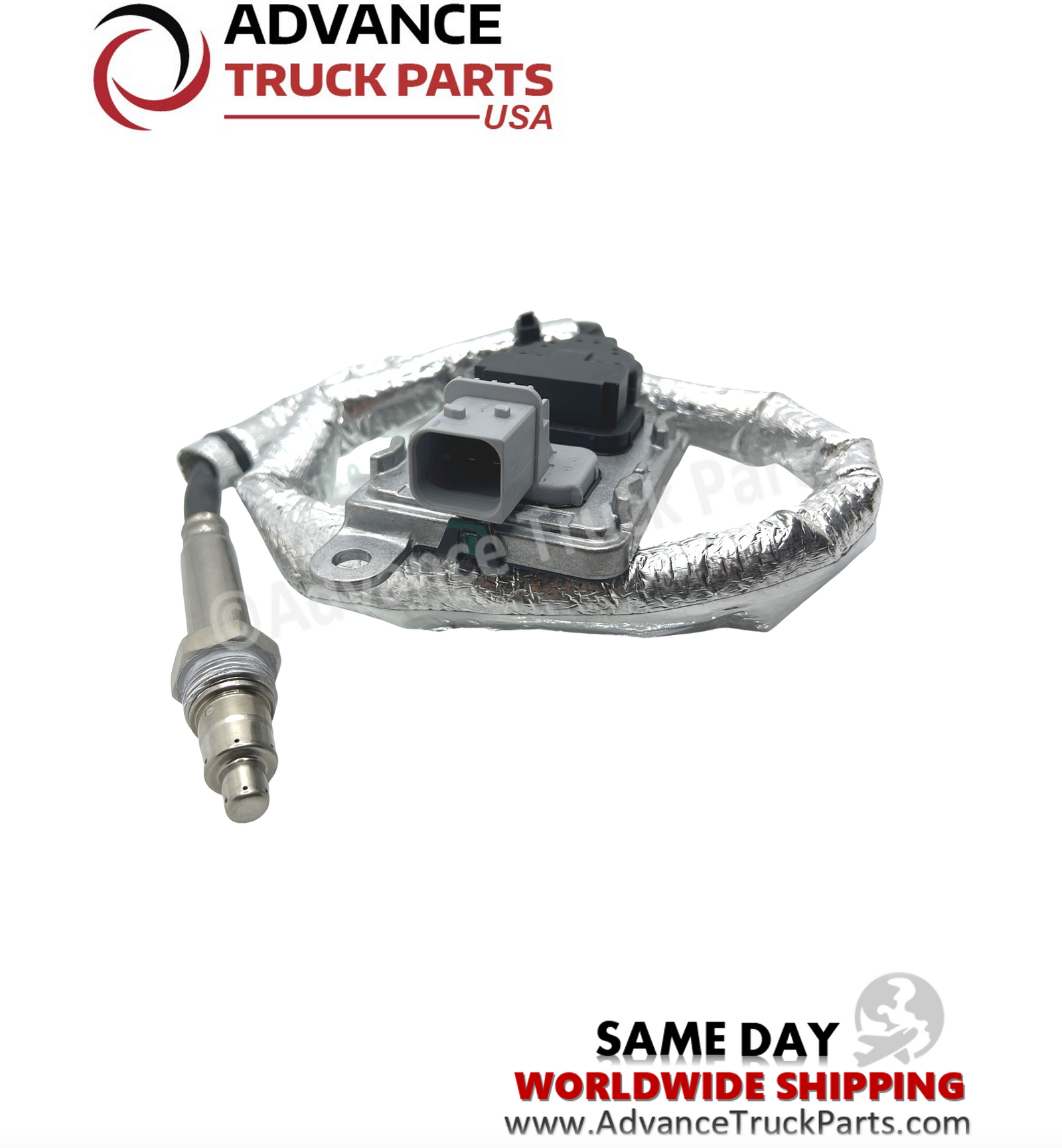 Advance Truck Parts USA branded studio perspective view of the Cummins inlet NOx sensor