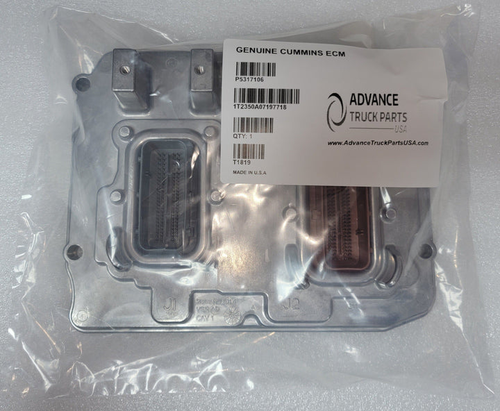 Sealed factory bag with Advance Truck Parts USA label for Cummins ECM P5317106RX