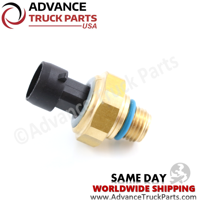 Advance Truck Parts USA branded studio angled view showcasing the brass hexagonal housing and connector design of the pressure sensor