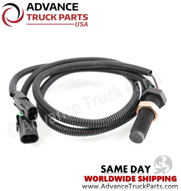 Advance Truck Parts USA Cummins speed sensor showing a studio view of the full wire harness layout and connectors on a branded background
