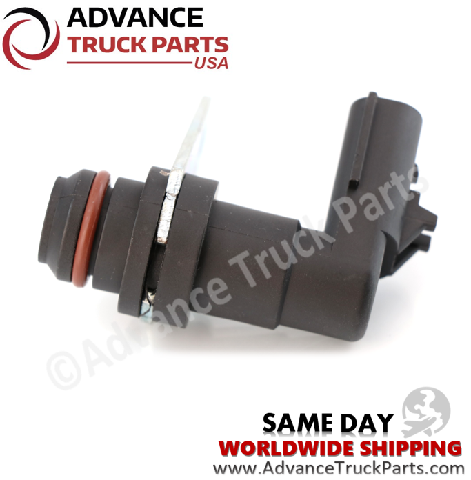 Advance Truck Parts USA Detroit camshaft position sensor displaying a horizontal studio profile of the sensor body on a branded background