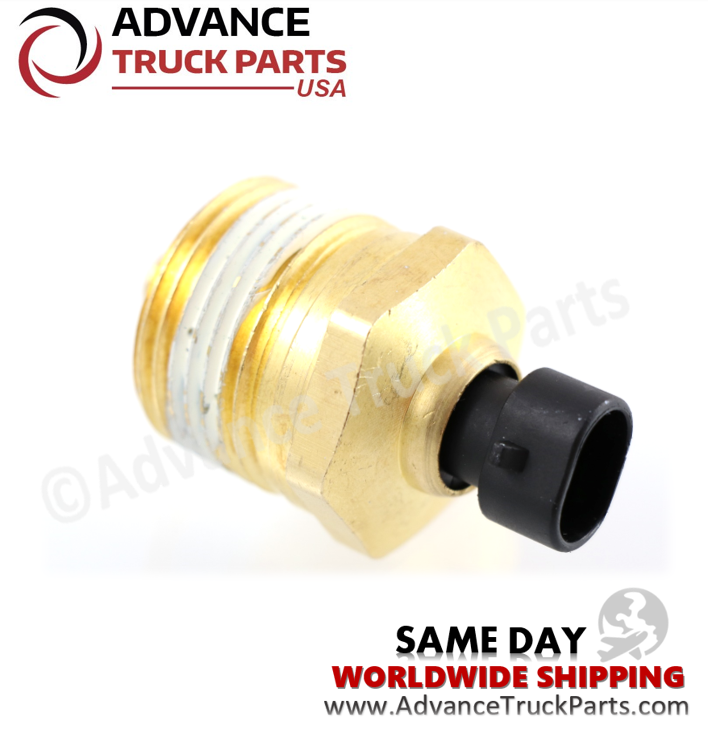 Advance Truck Parts USA Detroit Diesel coolant temperature sensor showing a reverse studio view of the connector terminal and housing 