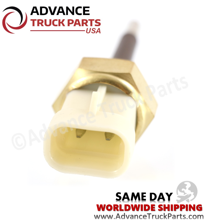 Advance Truck Parts USA branded studio close-up view highlighting the 2 electrical pins inside the connector housing of the Detroit Diesel coolant sensor