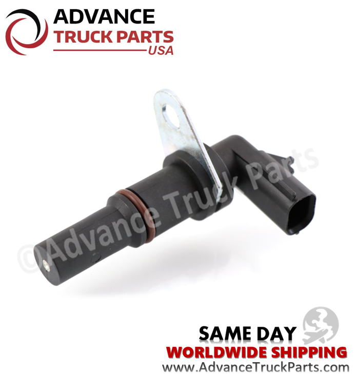 Advance Truck Parts USA Detroit Diesel S60 series crankshaft position sensor displaying a horizontal studio profile highlighting the O-ring and mounting tab on a branded background
