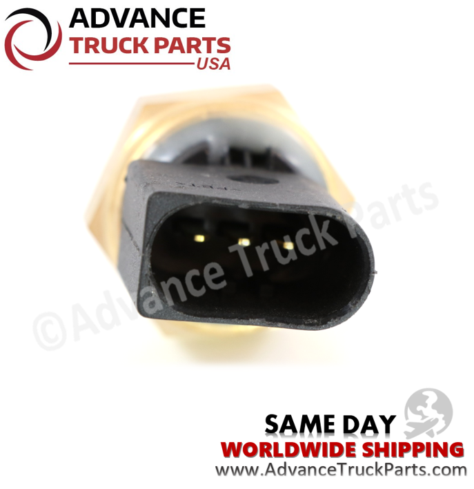 Advance Truck Parts USA Detroit Diesel oil pressure sensor displaying an angled studio perspective of the sensor assembly on a branded background