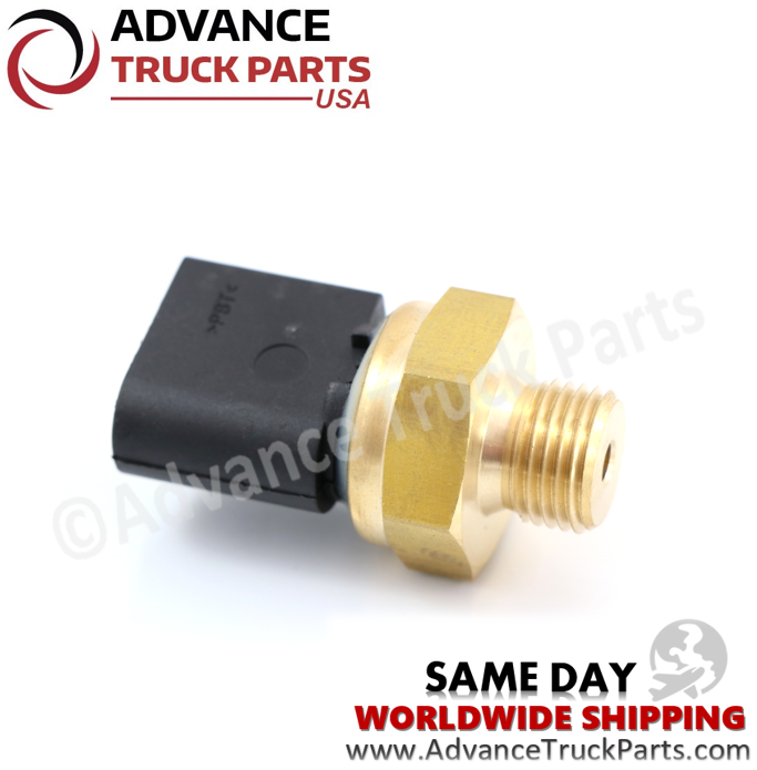 Advance Truck Parts USA Detroit Diesel oil pressure sensor showing a close-up studio view of the electrical connector pins on a branded background