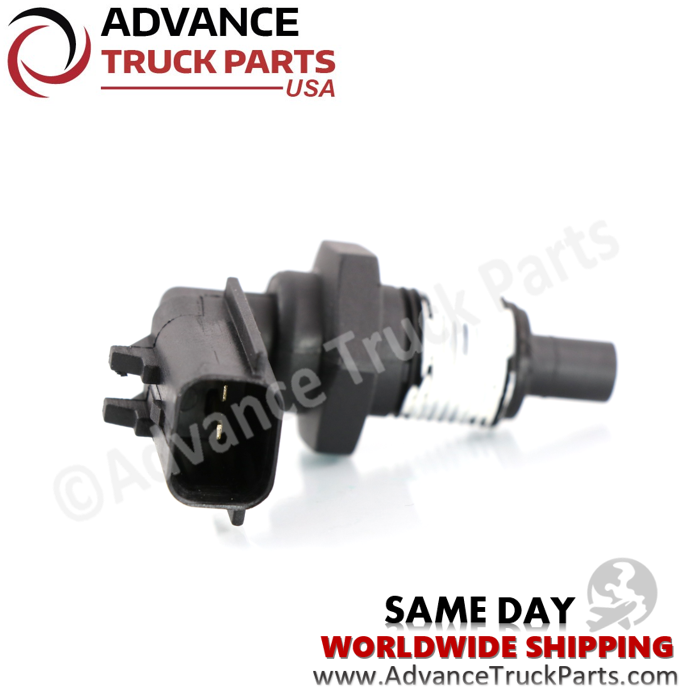 Advance Truck Parts Detroit Diesel temperature sensor close-up view highlighting the electrical connector pins on a branded background