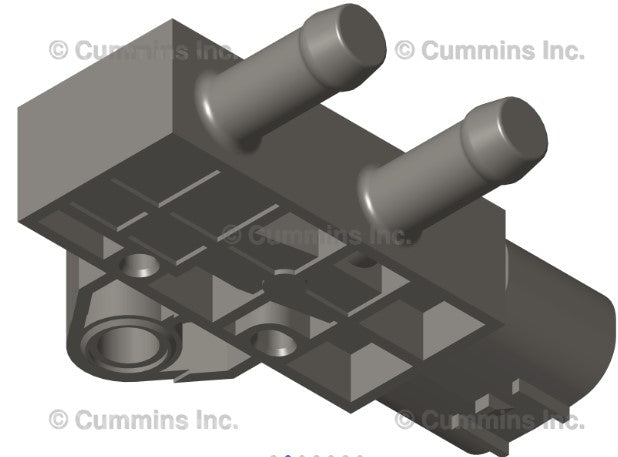 Cummins differential pressure sensor showing a close-up studio view focusing on the electrical connector pins and housing terminal 