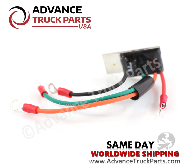 Advance Truck Parts USA alternator conversion voltage regulator showing an angled studio view of the multi-colored wires and terminals on a branded background