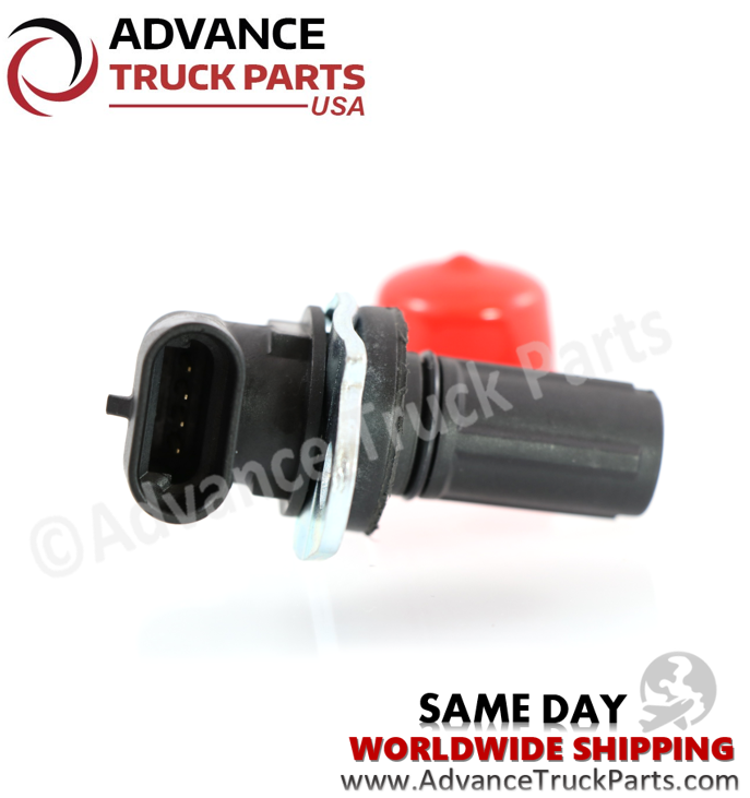 Advance Truck Parts USA Heavy duty speed sensor side view highlighting the barrel probe housing and 4-pin electrical connector shroud