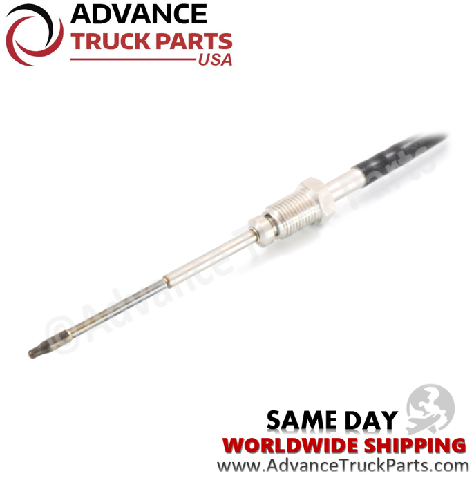 Advance Truck Parts exhaust gas temperature sensor showcasing a studio perspective of the stainless steel probe tip and threaded fitting on a branded background