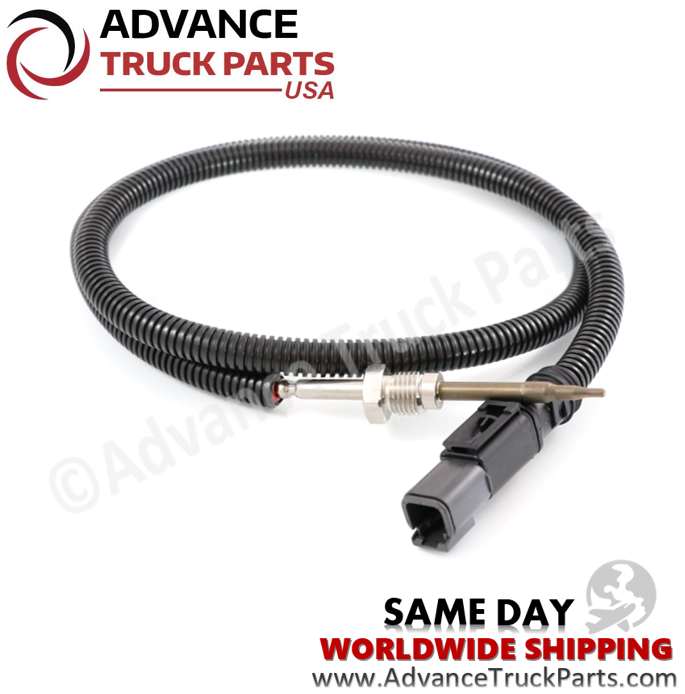 Advance Truck Parts USA coiled full-assembly overview highlighting the protective corrugated sleeve sweep and connector orientation relative to the sensor tip