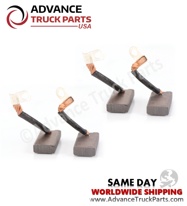 Advance Truck Parts USA branded studio perspective showcasing the heavy-duty replacement starter generator brush kit highlighting the four carbon brushes, protective wire sleeves, and connection eyelets for golf carts and utility vehicles