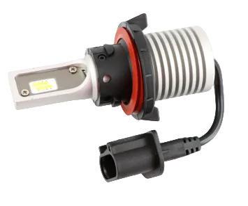 Advance Truck Parts USA H13 HL fan-less LED headlight bulb highlighting a side view of the mounting collar, red O-ring, and heatsink base