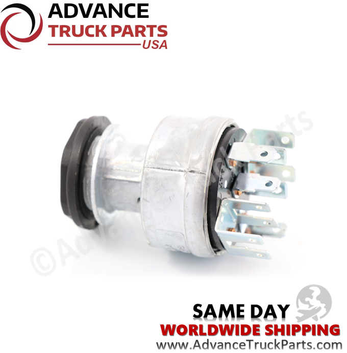 Advance Truck Parts USA branded studio side profile view showcasing the cylindrical metal body and terminal arrangement of the Freightliner ignition switch