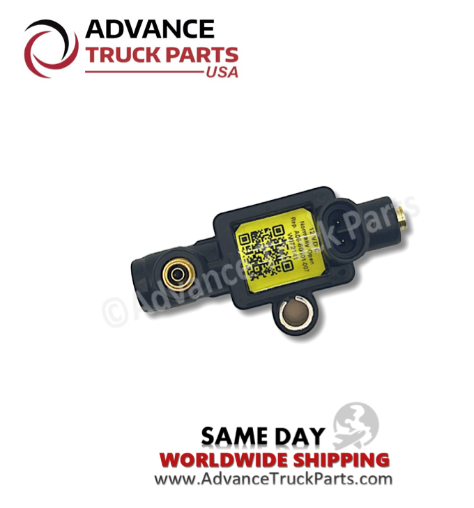Advance Truck Parts USA branded studio top side perspective highlighting the product label and mounting hole of the heavy-duty 12V DC normally open solenoid valve for Freightliner M2 and Columbia applications