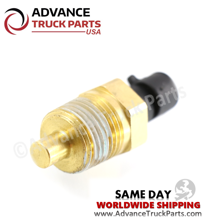 Advance Truck Parts USA Freightliner temperature sender displaying an angled studio view highlighting the pre-applied thread sealant on a branded background
