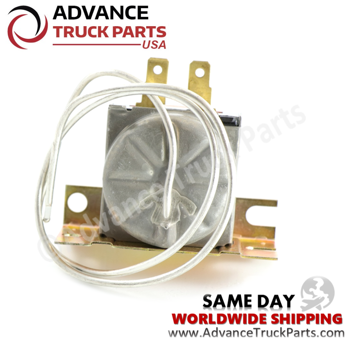 Advance Truck Parts USA Freightliner thermostat switch highlighting a studio perspective of the mounting flanges and coiled tube 