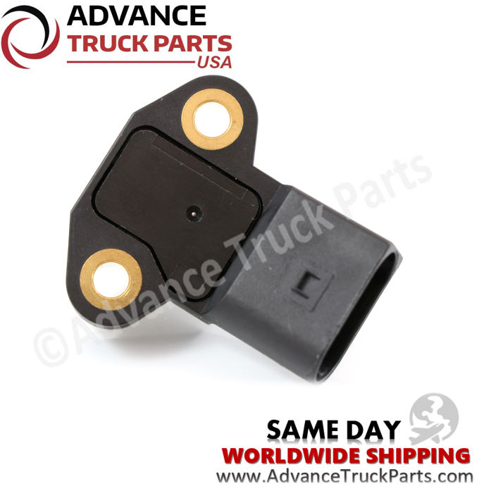 Advance Truck Parts USA branded studio bottom side perspective of the heavy-duty turbocharger boost pressure sensor for Freightliner and Western Star
