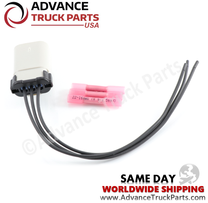 Advance Truck Parts USA Cummins ISX fuel pressure sensor harness connector showing a rear studio perspective of the wire entry points and blue seal 