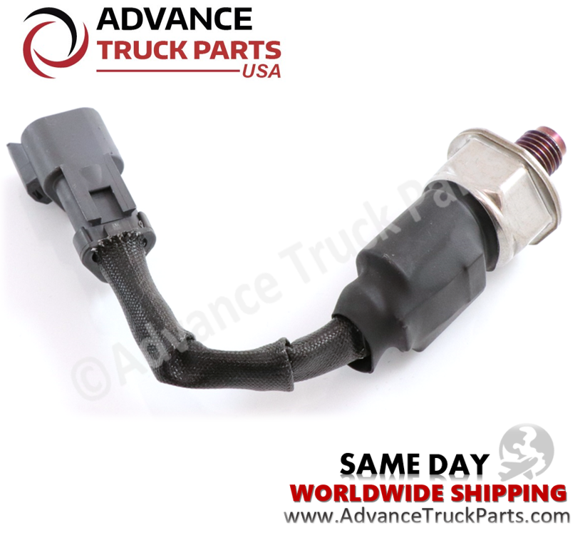 Advance Truck Parts USA branded studio view of the Cummins fuel pressure sensor with wiring pigtail