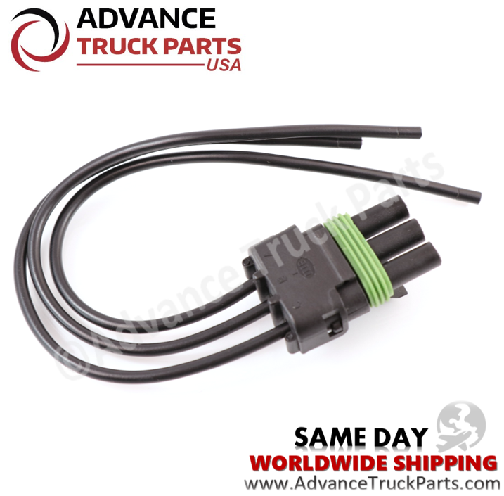 Advance Truck Parts USA top-down perspective highlighting the wire routing loops, connector shroud profile, and stripped tail ends