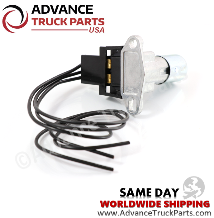 Advance Truck Parts USA floor headlight dimmer switch showing an angled side profile view of the switch cylinder and connector harness on a branded background