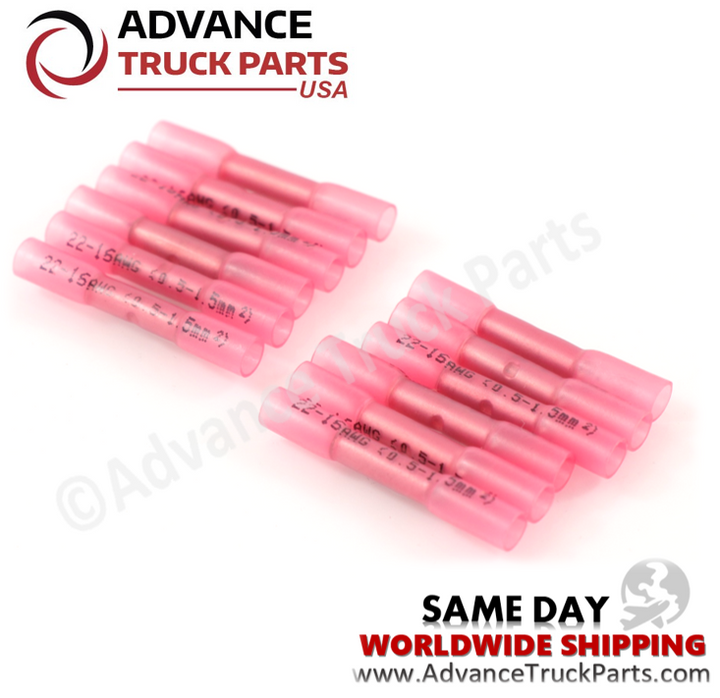 Advance Truck Parts USA Multi-unit arrangement displaying a batch of red waterproof heat shrink splice terminals ready for commercial shop use