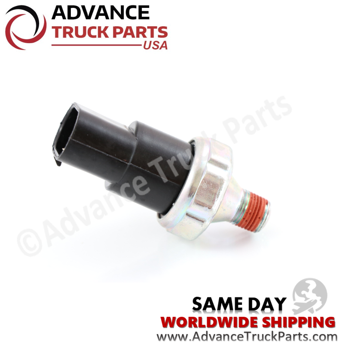 Advance Truck Parts USA branded studio left side angled perspective highlighting the black housing and 1/8-27 NPT metal threaded base of the heavy-duty air pressure switch for commercial trucks