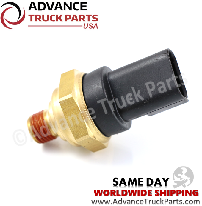 Advance Truck Parts USA studio horizontal right side angled perspective highlighting the 1/4 inch NPT brass threaded base with red sealant of the heavy-duty oil pressure sensor