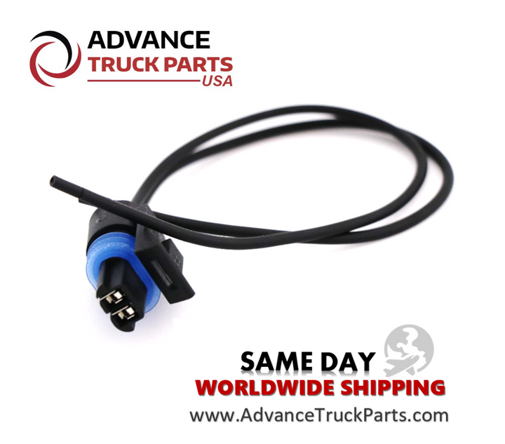 Advance Truck Parts USA branded studio front profile view displaying the terminal pins and blue seal of the 2-pin sensor connector