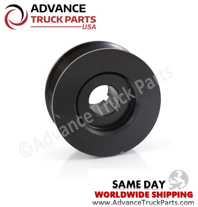 Advance Truck Parts USA heavy duty serpentine pulley displaying a front perspective of the recessed center bore and internal keyway slot