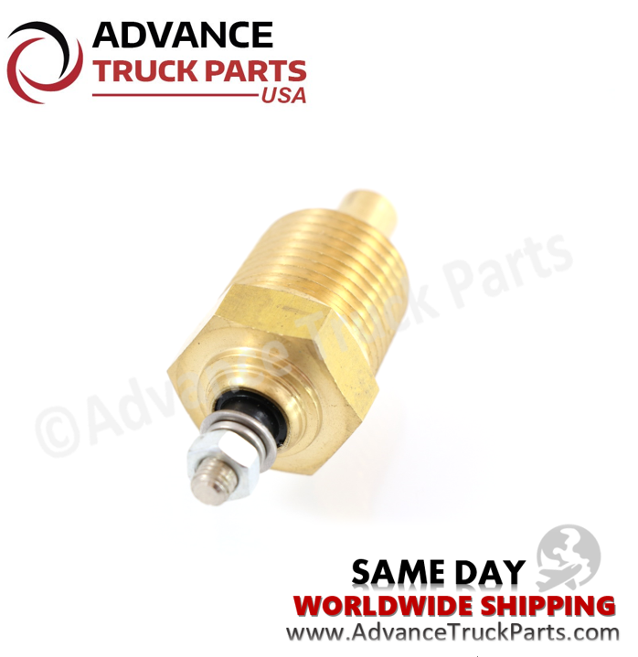 Advance Truck Parts USA branded studio top left angled perspective showcasing the single post terminal stud and mounting nut of the heavy-duty oil temperature sender