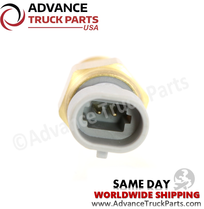 Advance Truck Parts USA branded studio top down perspective showing the internal 2-pin grey connector of the heavy-duty temperature sensor