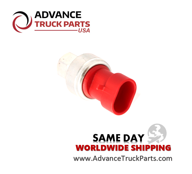 Advance Truck Parts USA branded studio close-up view highlighting the 2-pin red connector housing of the A/C pressure switch