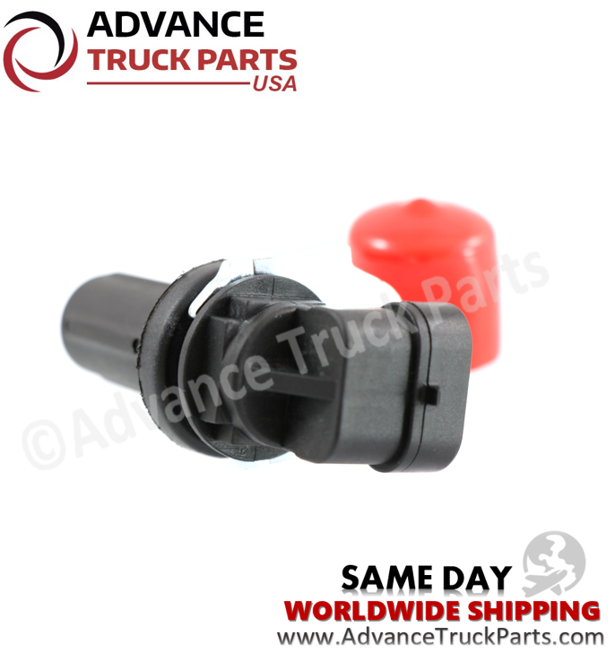 Advance Truck Parts USA international speed sensor showing a side profile view of the barrel housing and mounting bracket
