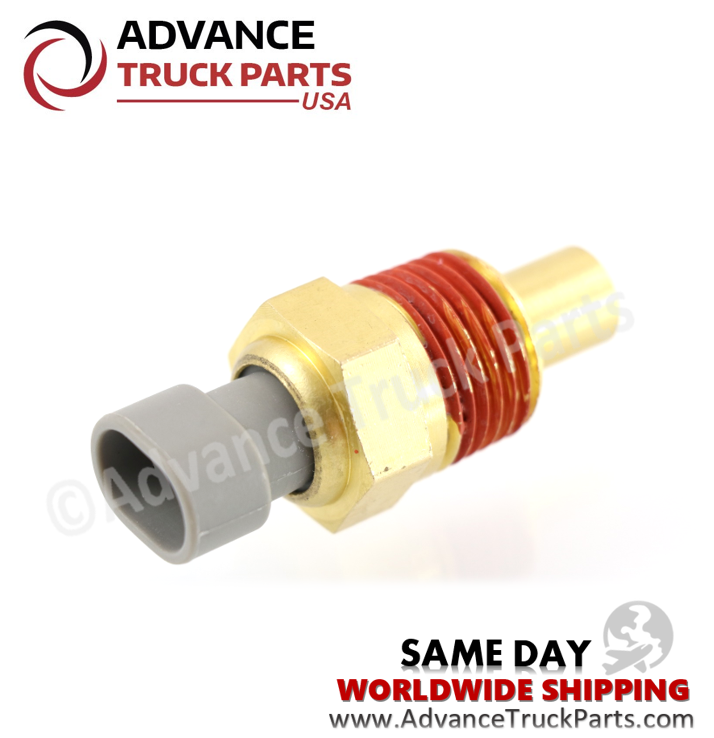 Advance Truck Parts USA studio perspective displaying the replacement temperature sender highlighting the threaded brass fitting and pre-applied thread sealant