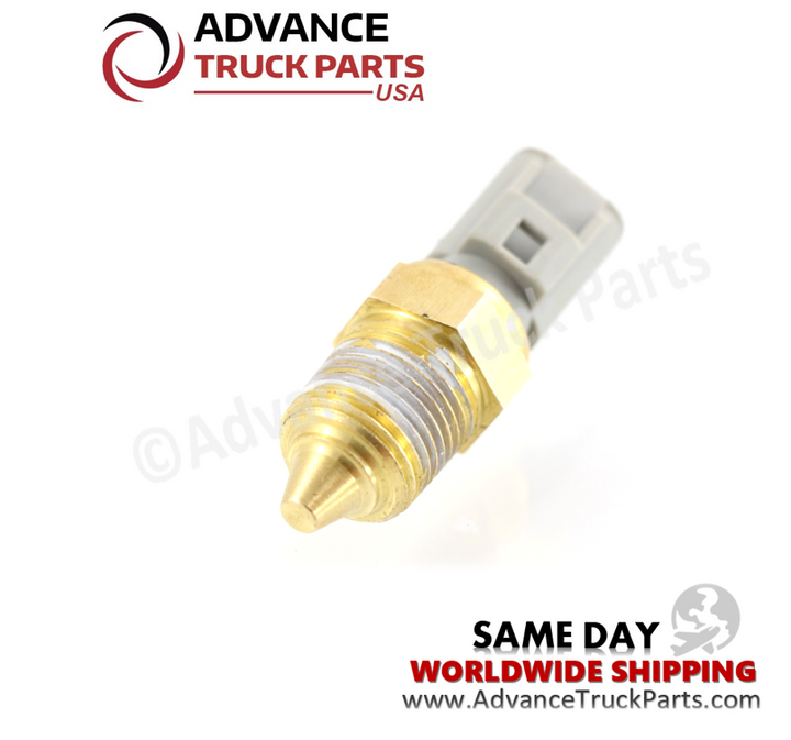 Advance Truck Parts USA branded studio close-up view highlighting the threaded fitting and sealant of the temperature sensor