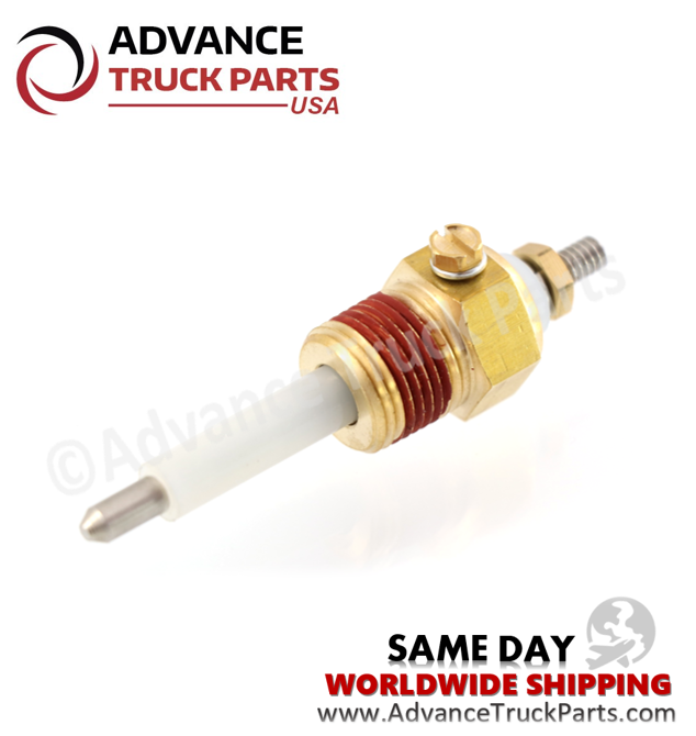 Advance Truck Parts USA low coolant level probe showing a studio perspective of the electrical terminal end and threaded body on a branded background