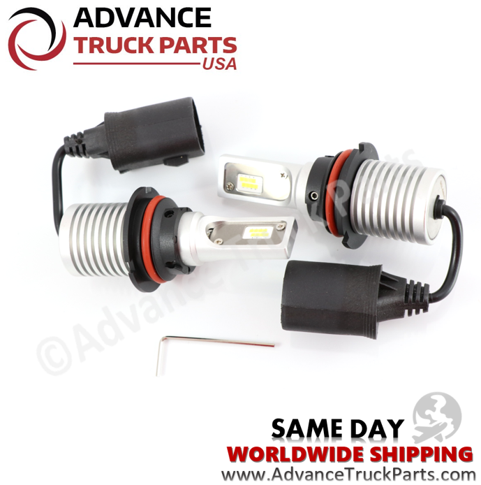 Advance Truck Parts USA 9004 LED headlight bulb highlighting the integrated plug connector and internal wiring lead