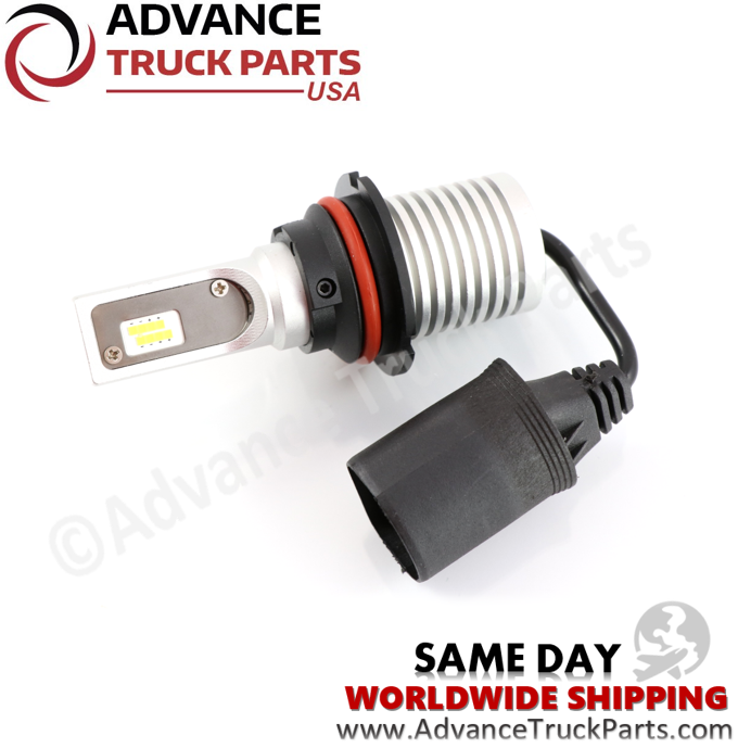Advance Truck Parts USA 9004 LED headlight bulb displaying a side-angle view of the housing, wiring harness, and plug connector